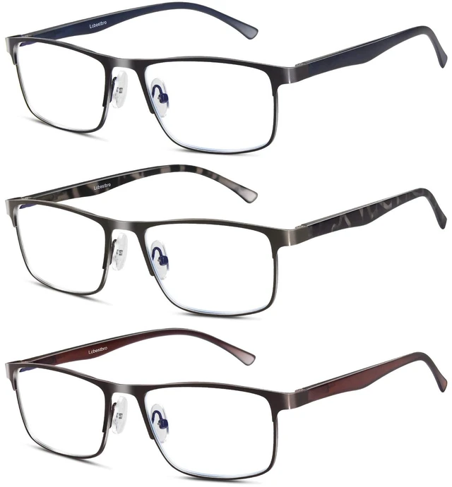 Main image of 3 Pack Business Blue light Blocking Reading Glasses for Men, 1.5 Metal Readers