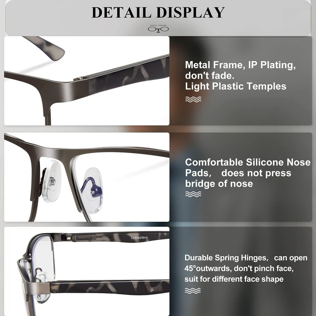Alt view image 5 of 7 - 3 Pack Business Blue light Blocking Reading Glasses for Men, 1.5 Metal Readers