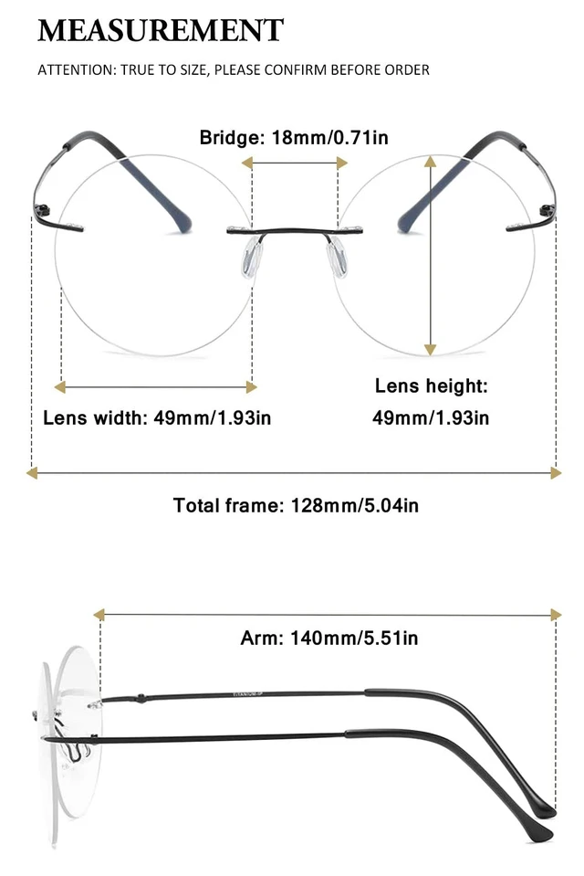 Alt view image 2 of 7 - Round Reading Glasses Metal Rimless Titanium Frameless Clear Eyeglasses Readers Blue Light Blocking Glasses