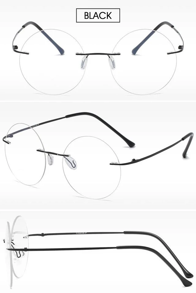 Alt view image 3 of 7 - Round Reading Glasses Metal Rimless Titanium Frameless Clear Eyeglasses Readers Blue Light Blocking Glasses