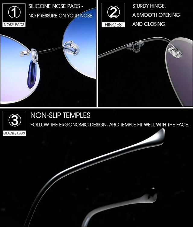 Alt view image 4 of 7 - Round Reading Glasses Metal Rimless Titanium Frameless Clear Eyeglasses Readers Blue Light Blocking Glasses