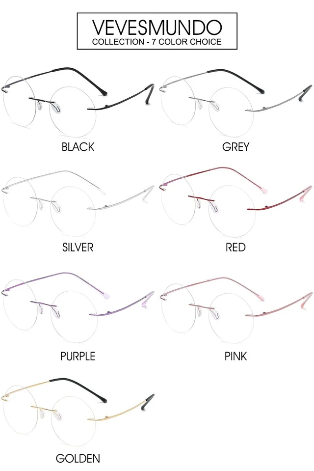 Alt view image 6 of 7 - Round Reading Glasses Metal Rimless Titanium Frameless Clear Eyeglasses Readers Blue Light Blocking Glasses