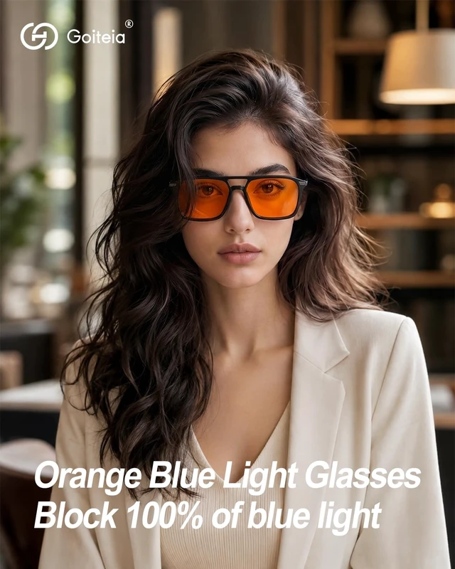 Alt view image 2 of 7 - 100% Orange Blue Light Blocking Glasses, Retro 70s Style | Amber Tint Gaming Glasses for Better Sleep/Eyes Strain/Light Sensitive-Ultra Light & Spring Hinges for Better Comfort