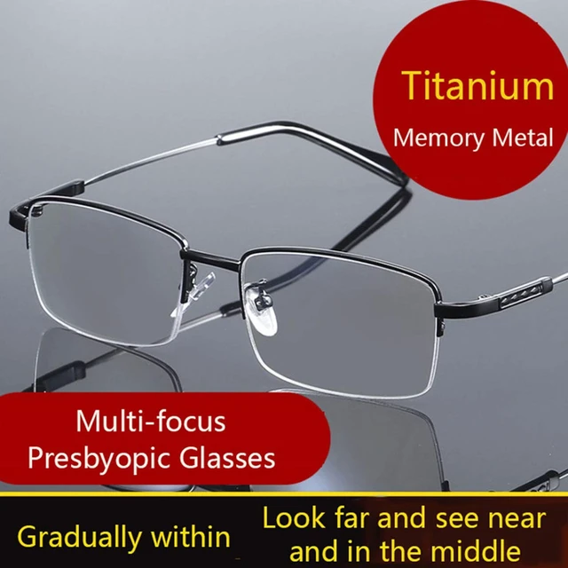 Alt view image 2 of 6 - LJIMI Progressive Multifocus Presbyopic Reading Glasses Blue Light Blocking Half Frame Titanium Alloy No Line Multifocal UV Protection Computer Readers for Men and Women Eyeglasses Anti Glare Eyewear