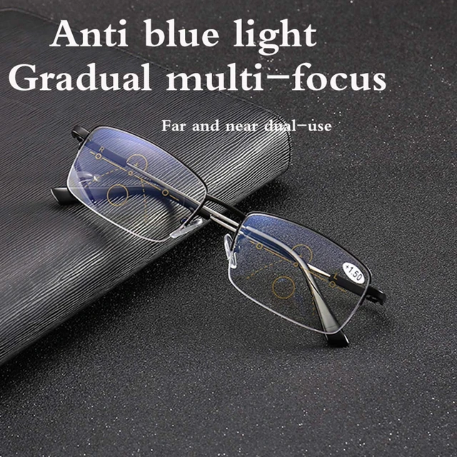 Alt view image 6 of 6 - LJIMI Progressive Multifocus Presbyopic Reading Glasses Blue Light Blocking Half Frame Titanium Alloy No Line Multifocal UV Protection Computer Readers for Men and Women Eyeglasses Anti Glare Eyewear