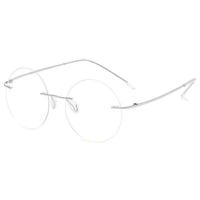 Main image of Titanium Rimless Round Reading Glasses for Men Women, Silver +1.0 | Blue Light Blocking, Flexible, Lightweight, Frameless Readers, Fashion Eyeglasses, for Computer Working Reading