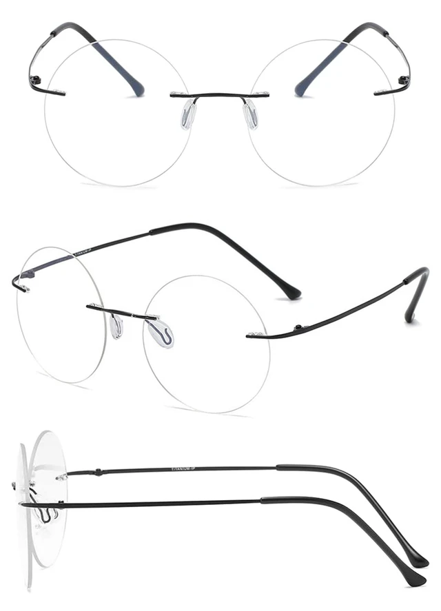 Alt view image 3 of 7 - Titanium Rimless Round Reading Glasses for Men Women, Silver +1.0 | Blue Light Blocking, Flexible, Lightweight, Frameless Readers, Fashion Eyeglasses, for Computer Working Reading
