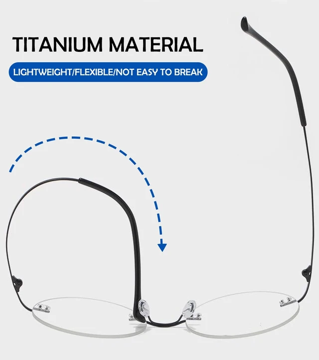 Alt view image 5 of 7 - Titanium Rimless Round Reading Glasses for Men Women, Silver +1.0 | Blue Light Blocking, Flexible, Lightweight, Frameless Readers, Fashion Eyeglasses, for Computer Working Reading