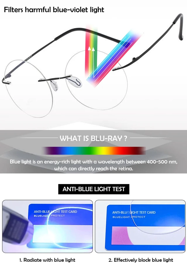 Alt view image 6 of 7 - Titanium Rimless Round Reading Glasses for Men Women, Silver +1.0 | Blue Light Blocking, Flexible, Lightweight, Frameless Readers, Fashion Eyeglasses, for Computer Working Reading