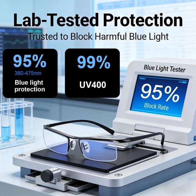 Alt view image 4 of 7 - Photochromic Blue Light Blocking Glasses - Semi-Rimless Computer Glasses for Men & Women - Transition Lenses Clear to Tinted