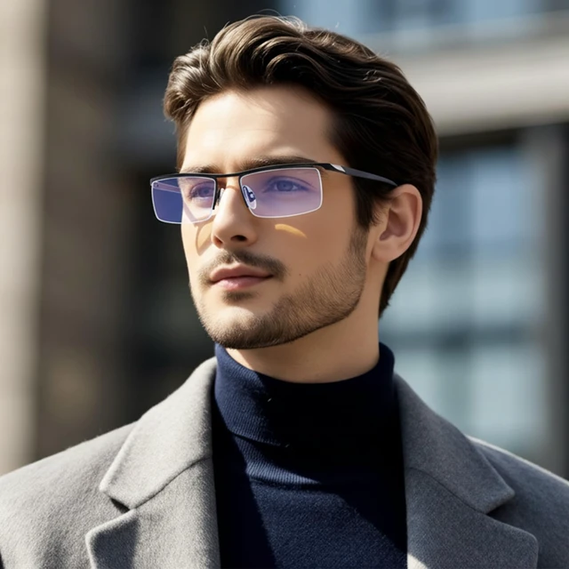 Alt view image 7 of 7 - Photochromic Blue Light Blocking Glasses - Semi-Rimless Computer Glasses for Men & Women - Transition Lenses Clear to Tinted
