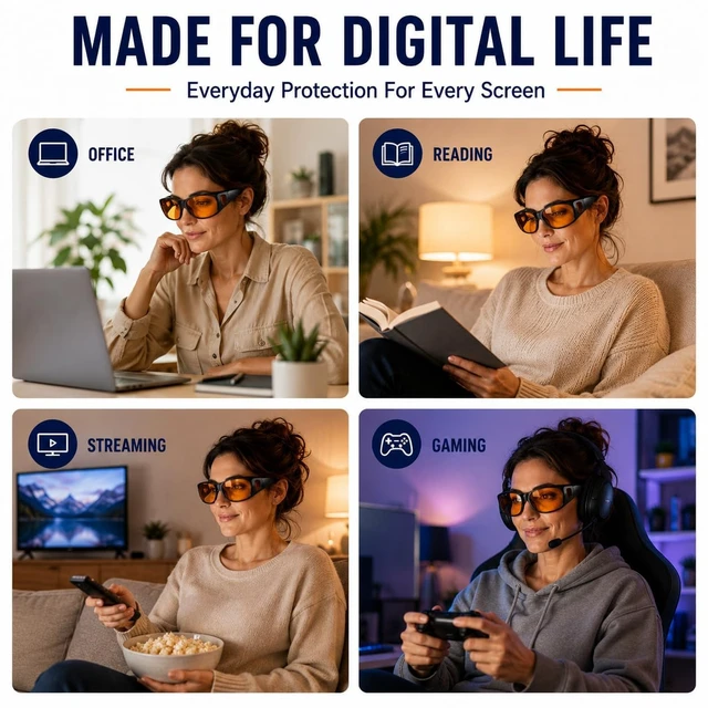 Alt view image 6 of 7 - Amber Blue Light Blocking Glasses,for Women Men,Blockers,Fit over Orange Blueblockers Woman,Mens Tinted Computer Gaming Screen Bluelight Blocker,Anti/Filter Blue-light,Oversized,Sleep Womens