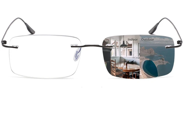 Main image of Photochromic Bifocal Reading Glasses Anti-blue Light Glasses Rimless Transition Sunglasses Women Men Sun Readers
