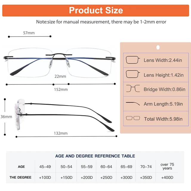 Alt view image 7 of 7 - Photochromic Bifocal Reading Glasses Anti-blue Light Glasses Rimless Transition Sunglasses Women Men Sun Readers