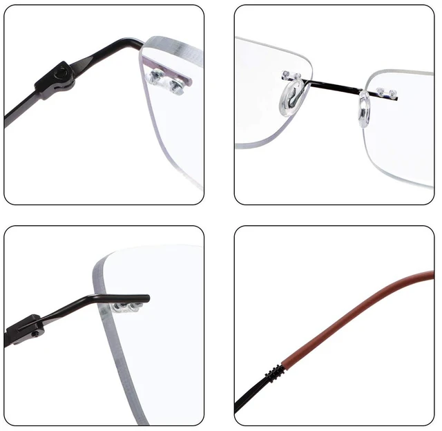 Alt view image 4 of 6 - Rimless Progressive Multifocus Reading Glasses Blue Light Blocking No Line Multifocal Computer Readers for Women Men Unisex Rectangular Eyewear Titanium Lightweight Magnification Presbyopia Eyeglasses