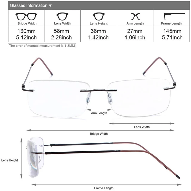Alt view image 6 of 6 - Rimless Progressive Multifocus Reading Glasses Blue Light Blocking No Line Multifocal Computer Readers for Women Men Unisex Rectangular Eyewear Titanium Lightweight Magnification Presbyopia Eyeglasses