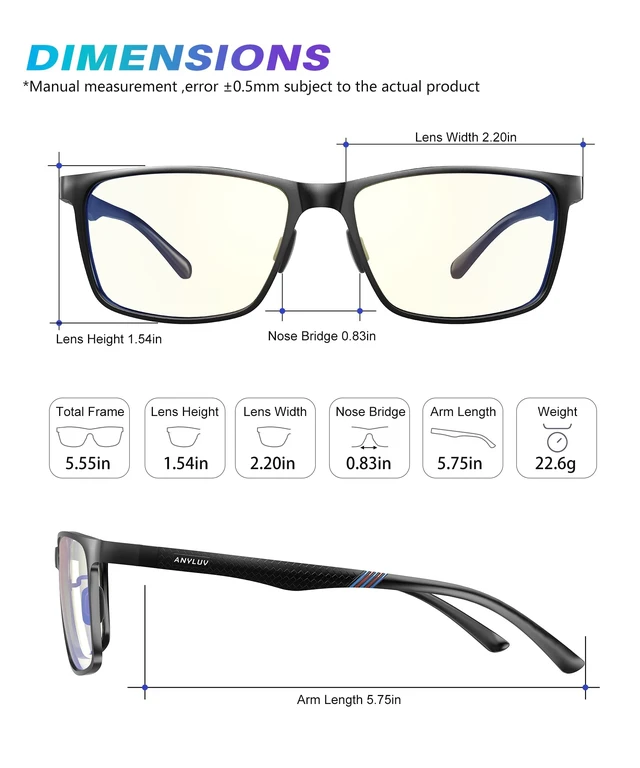 Alt view image 4 of 7 - Blue Light Glasses Men, Metal Computer Gaming Glasses Black/Clear | 45% Blue Light Blocking Clear Lens, Al-Mg Metal Frame 27g, Low Color Distortion, Gift Box