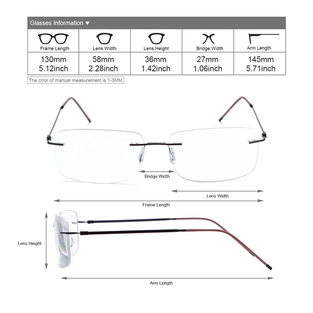 Alt view image 5 of 7 - Rimless Progressive Multifocus Reading Glasses Blue Light Blocking No Line Multifocal Computer Readers for Women Men Unisex Rectangular Eyewear Titanium Lightweight Magnification Presbyopia Eyeglasses