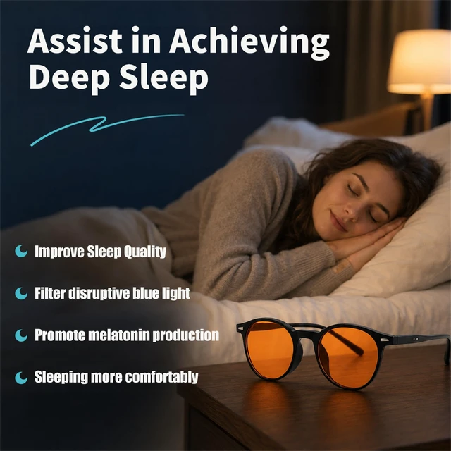 Alt view image 4 of 7 - Round Gaming Blue Light Blocking Glasses for Women Men B4211 | Red/Orange Lens Glasses, Anti UV Blue-Ray Glare Screen Fatigue, TR90 Cat Eye Frame, Computer|Sleep|Night Time Screen Use