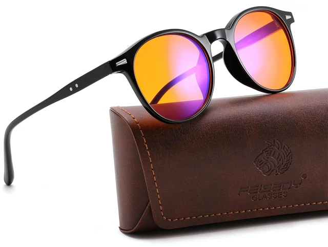 Main image of Round Gaming Blue Light Blocking Glasses for Women Men B4211 | Red/Orange Lens Glasses, Anti UV Blue-Ray Glare Screen Fatigue, TR90 Cat Eye Frame, Computer|Sleep|Night Time Screen Use