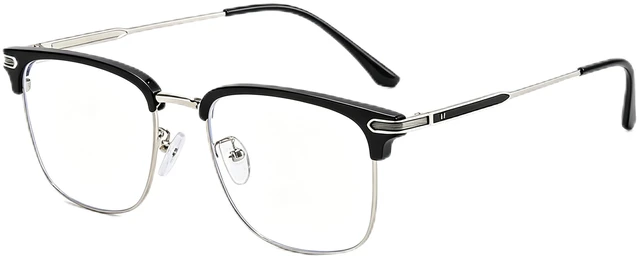 Main image of Blue Light Glasses Men Computer Eye Protection Anti Eyestrain | Browline Metal Computer Glasses Women with Clear Lens and Anti Glare,Black, Rectangular
