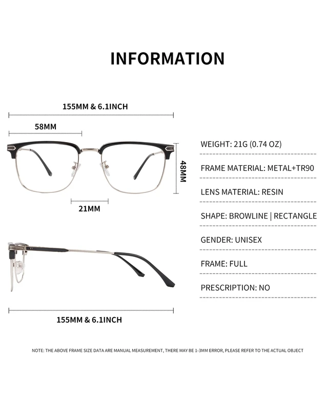Alt view image 7 of 7 - Blue Light Glasses Men Computer Eye Protection Anti Eyestrain | Browline Metal Computer Glasses Women with Clear Lens and Anti Glare,Black, Rectangular