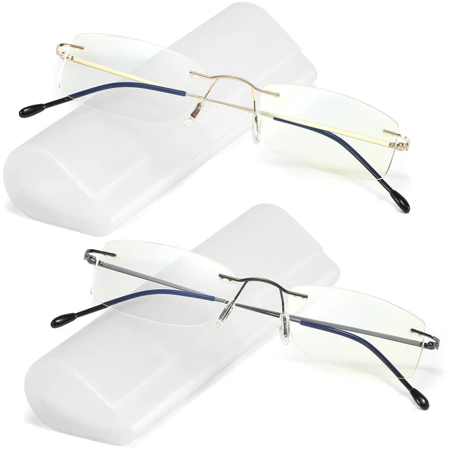 Main image of Titanium Rimless Reading Glasses Lightweight Gold/Gunmetal +2.0 | Blue Light Blocking,Elastic Spring Hinge,Adjustable Nose Pads,Computer Readers, Classic Oblong Lens,Men Women Suitable