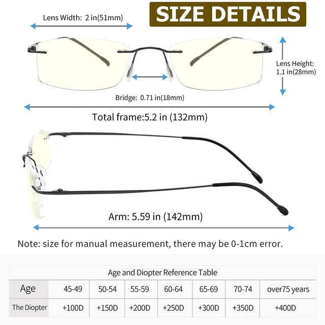 Alt view image 5 of 6 - Titanium Rimless Reading Glasses Lightweight Gold/Gunmetal +2.0 | Blue Light Blocking,Elastic Spring Hinge,Adjustable Nose Pads,Computer Readers, Classic Oblong Lens,Men Women Suitable