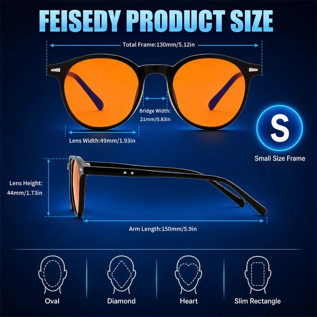Alt view image 6 of 7 - Round Gaming Blue Light Blocking Glasses for Women Men B4211 | Red/Orange Lens Glasses, Anti UV Blue-Ray Glare Screen Fatigue, TR90 Cat Eye Frame, Computer|Sleep|Night Time Screen Use