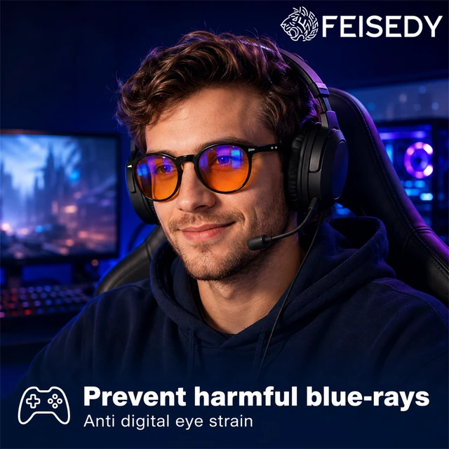 Alt view image 3 of 7 - Round Gaming Blue Light Blocking Glasses for Women Men B4211 | Red/Orange Lens Glasses, Anti UV Blue-Ray Glare Screen Fatigue, TR90 Cat Eye Frame, Computer|Sleep|Night Time Screen Use