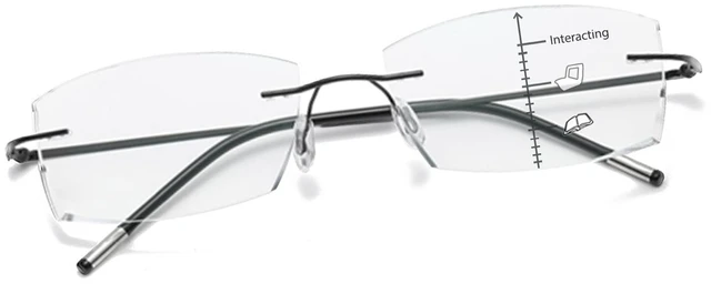 Main image of Photochromic Progressive Multifocal Reading Glasses Men Women Blue Light Blocking Rimless Transition Glasses Diamond Cut Multifocus Readers Anti Eye Strain titanium Eyeglasses Spring Hinge 3.0