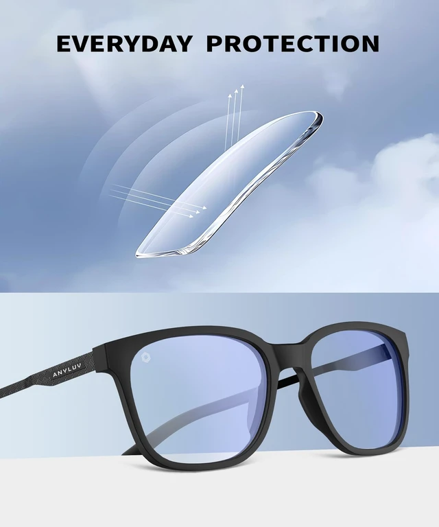 Alt view image 4 of 7 - Blue Light Glasses Men, Metal Bluelight Computer Gaming Glasses | Lightweight Mens Blue Light Blocking, Stylish Square Frame with Premium Metal Temple for Eyestrain Relief & Screen Protection
