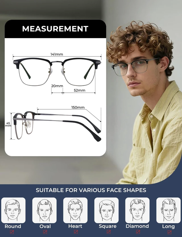 Alt view image 6 of 6 - Blue Blocking Glasses Men Computer Gaming Glasses For Mens | Metal Browline, Gunmetal/Black TR90 Eyeglasses,Filter Blue Ray
