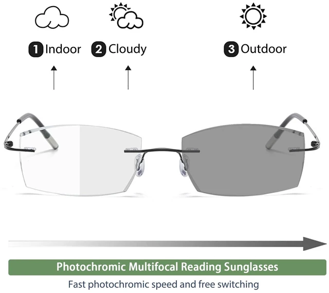 Alt view image 2 of 7 - Frameless Progressive Multifocal Reading Glasses Diamond Cut Photochromic Sunglasses Titanium Progressive Readers for Women