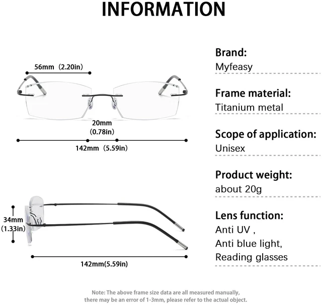 Alt view image 6 of 7 - Frameless Progressive Multifocal Reading Glasses Diamond Cut Photochromic Sunglasses Titanium Progressive Readers for Women
