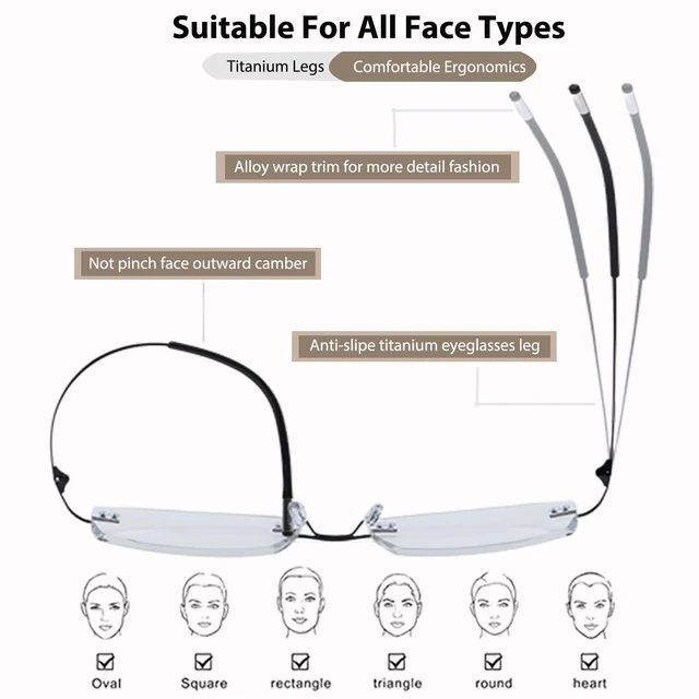 Alt view image 6 of 7 - Photochromic Progressive Multifocal Reading Glasses Men Women Blue Light Blocking Rimless Transition Glasses Diamond Cut Multifocus Readers Anti Eye Strain titanium Eyeglasses Spring Hinge 3.0