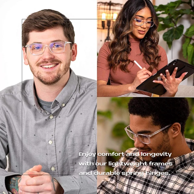 Alt view image 7 of 7 - Blue Light Blocking Glasses Thin Reflective Lens, Anti-Glare Computer Eyeglasses, UV Protection, Eye Strain Relief (Clear, 1.75 Magnification)