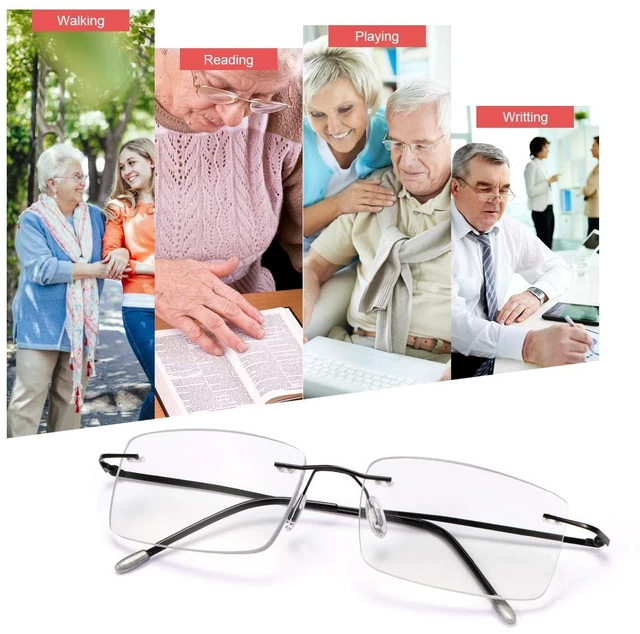 Alt view image 5 of 7 - Rimless Progressive Multifocus Reading Glasses Photochromic Transition Sunglasses Sun Readers Blue Light Blocking Multifocal Computer Eyeglasses Anti Glare UV400 Presbyopia Eyewear for Men and Women
