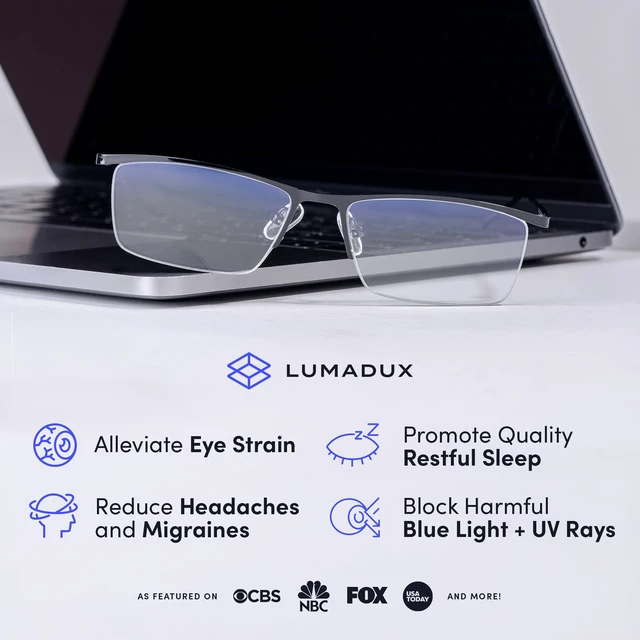 Alt view image 2 of 6 - Blue Light Blocking Computer Reading Glasses Men Anti UV Filter Eye Strain Migraine Headache Gaming TV Protection (Titanium Black, 1.0, x)