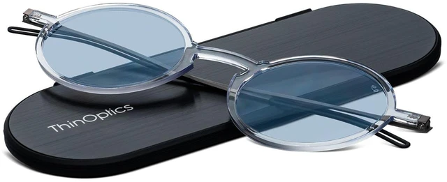 Main image of ThinOptics Ultra-Thin Blue Light Blocking Reading Glasses with Case - Readers for Computers & Screens - Round, Clear 2.0x