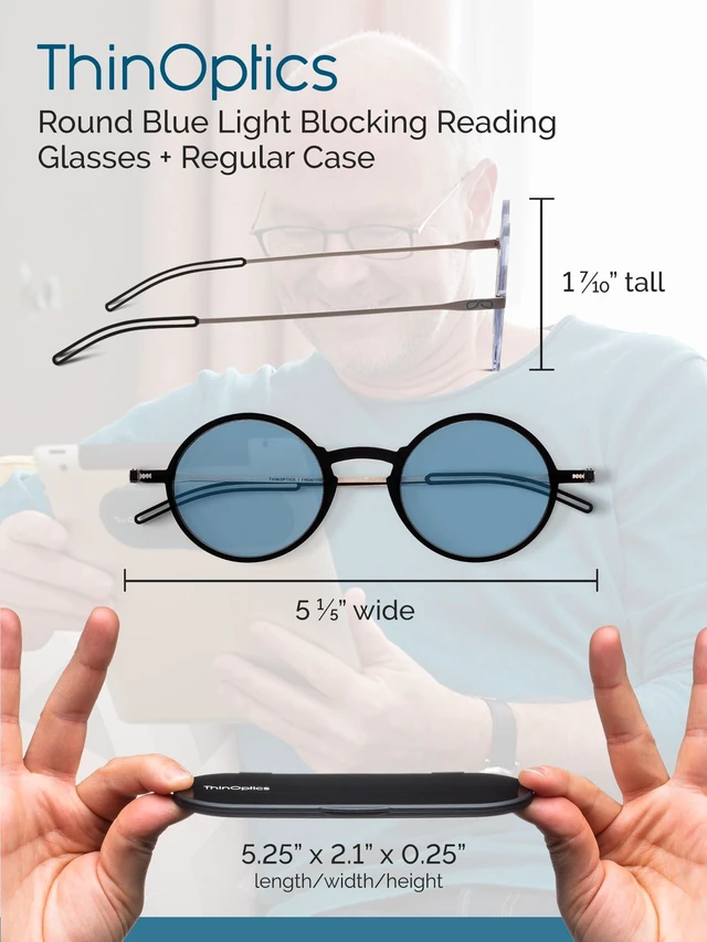 Alt view image 6 of 6 - ThinOptics Ultra-Thin Blue Light Blocking Reading Glasses with Case - Readers for Computers & Screens - Round, Clear 2.0x