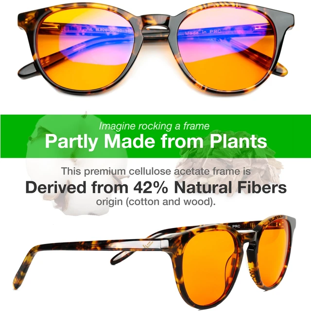 Alt view image 2 of 7 - Orange Blue Light Blocking Glasses for Better Sleep - 99.5% Premium Acetate Amber Orange Computer Migraine Glasses for Women & Men - Amber fl 41 TV Gaming Blue Light Blockers for Eye Strain & Fatigue