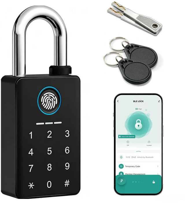 Main image of Heavy Duty Fingerprint Padlock, Smart Padlock Outdoor, Biometric Padlock | 0.39 inch Digital Padlock with key, 6 in 1(Fingerprint/Code/Card/APP/NFC/Key), IP67 Waterproof for Gate/Fence/Shed/Yard/poor