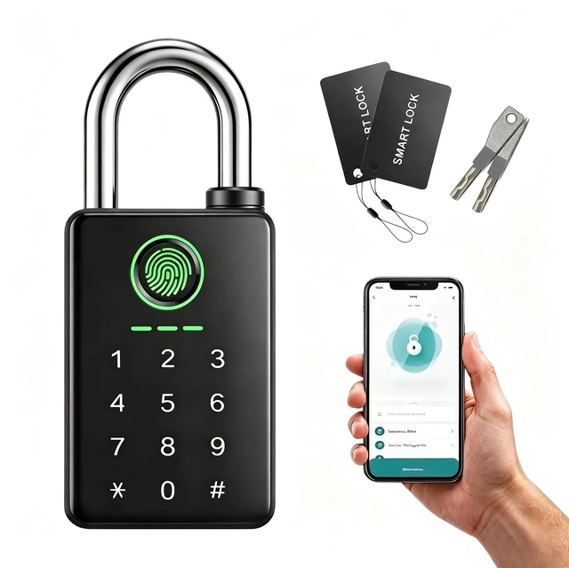 Main image of 6-in-1 Fingerprint Smart Padlock with Tuya App | Keyless Entry Lock, RFID, Keypad Code, Digital Combination Lock for Outdoor Gate, Fence, Shed, Pool