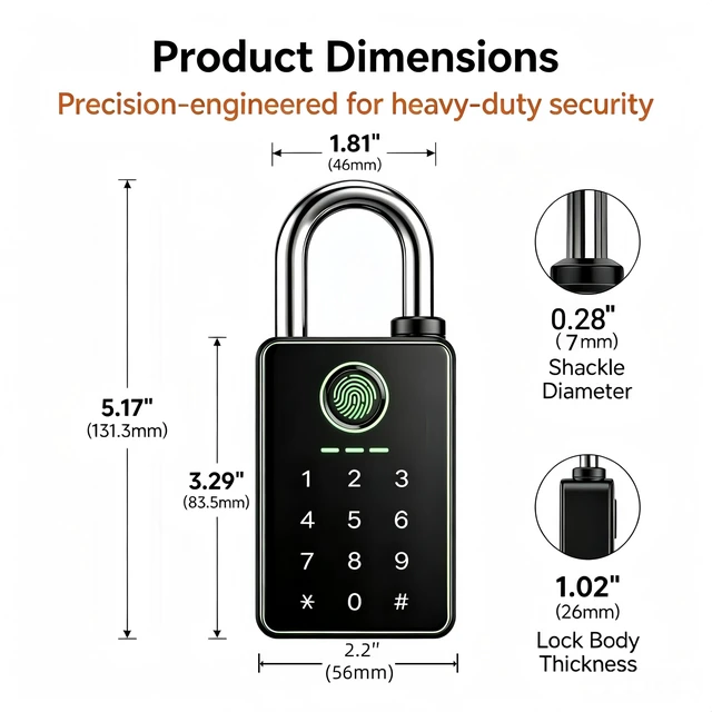 Alt view image 2 of 7 - 6-in-1 Fingerprint Smart Padlock with Tuya App | Keyless Entry Lock, RFID, Keypad Code, Digital Combination Lock for Outdoor Gate, Fence, Shed, Pool