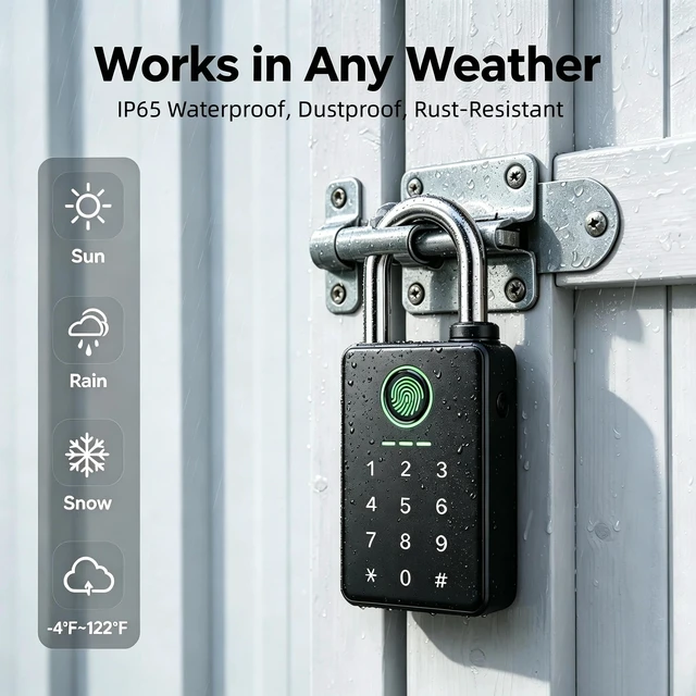 Alt view image 6 of 7 - 6-in-1 Fingerprint Smart Padlock with Tuya App | Keyless Entry Lock, RFID, Keypad Code, Digital Combination Lock for Outdoor Gate, Fence, Shed, Pool