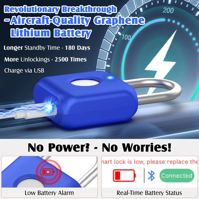 Alt view image 5 of 7 - Fingerprint Padlock, Smart Padlock, Locker Lock, Fingerprint Lock with APP Unlock, USB Rechargeable, Suitable for Gym Locker, Locker(Sapphire Blue)