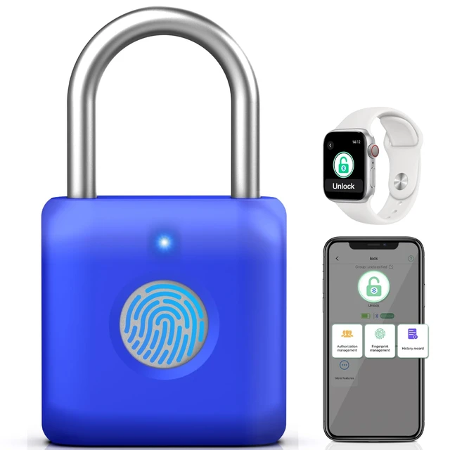 Main image of Fingerprint Padlock, Smart Padlock, Locker Lock, Fingerprint Lock with APP Unlock, USB Rechargeable, Suitable for Gym Locker, Locker(Sapphire Blue)