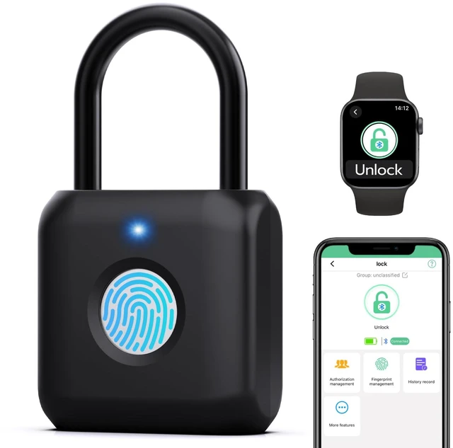 Main image of Fingerprint Padlock,Smart Padlock,Gym Locker Lock,Black | APP Control,Fingerprint Lock USB Rechargeable, For Gym Locker, Locker,School,Gate,Storage,Hasp,Toolbox