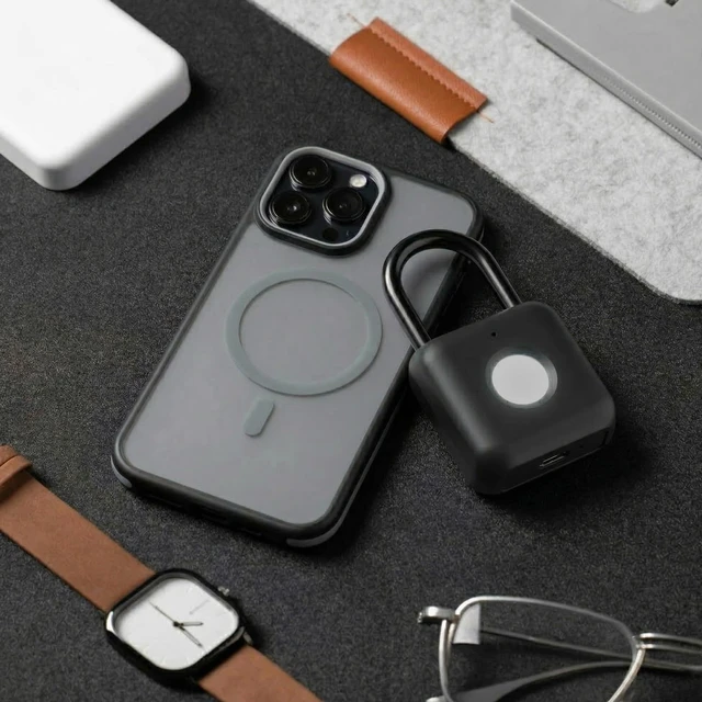 Alt view image 3 of 7 - Fingerprint Padlock, Gym Lock for Locker with App, Rechargeable | Keyless Biometric Lock for School & Work Lockers, Bluetooth & iOS Watch Unlock, 20 Fingerprints, Backpack, Luggage, Black